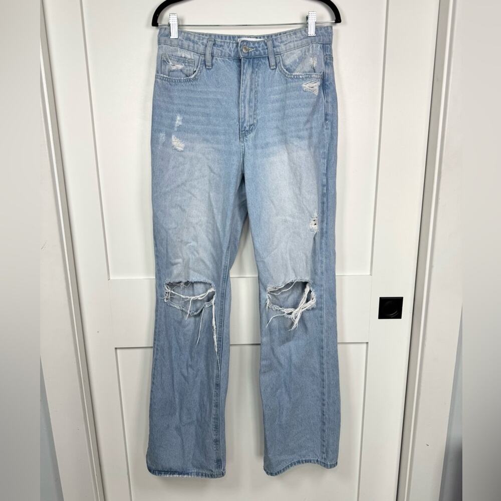 Vervet Blue Straight Leg Relaxed High Rise Distressed Cotton Jeans Size 29